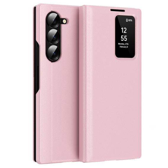 Husă cu clapetă pentru Samsung Z Fold5 5G, Smart View Wallet, roz