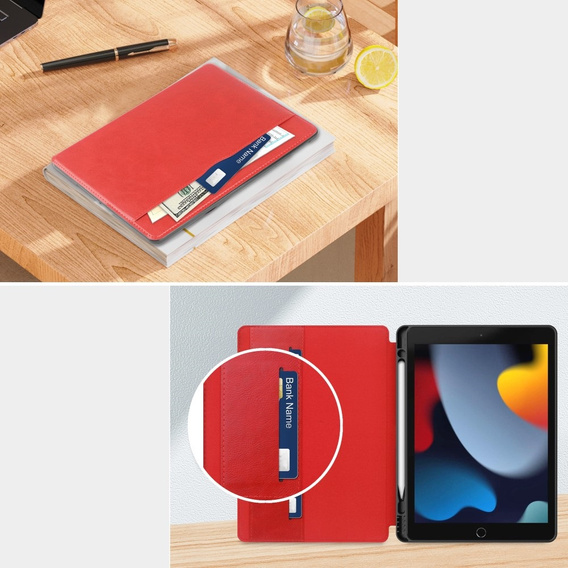Husă pentru iPad 10.2 2021 / 2020 / 2019, Business Card and Pen Slot, roșu