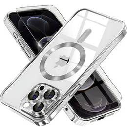 Husă pentru iPhone 12 Pro, Electro MagSafe, de argint + Sticlă pentru ecran