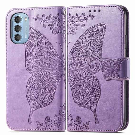 Cu clapetă pentru Motorola Moto G51 5G, Butterfly, violet