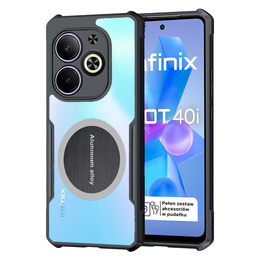 Carcasă pentru Infinix Hot 40i, cu placă magnetică, transparent / negru