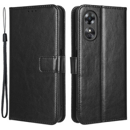 Cu clapetă pentru Oppo A17, Crazy Horse Wallet, negru