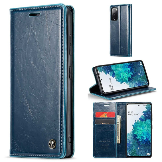 Carcasă flip CASEME pentru Samsung Galaxy S20 FE / 5G, Waxy Textured, albastru