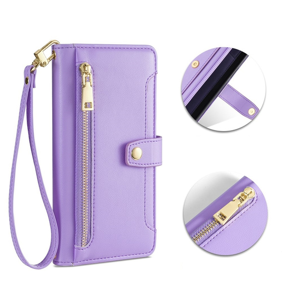 Cu clapetă pentru Xiaomi Redmi Note 13 Pro+, Wallet Zipper Pocket, violet