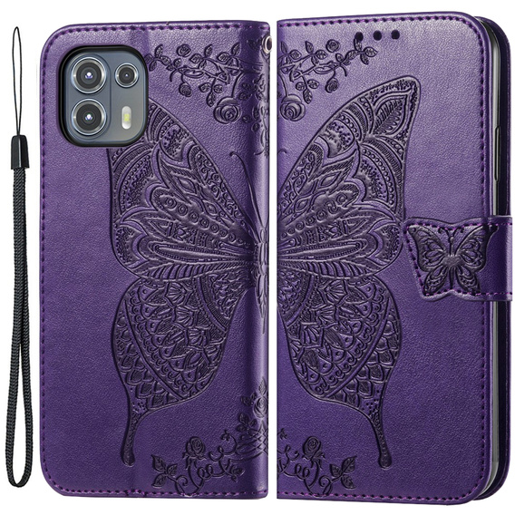 Cu clapetă pentru Motorola Edge 20 Lite, Butterfly, violet