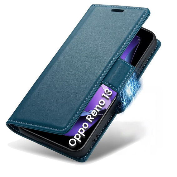 Husă pentru Oppo Reno 13, ERBORD Glossy Litchi, portofel cu clapetă, albastru