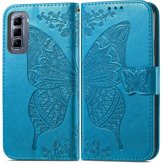 Cu clapetă pentru Infinix Hot 50 Pro+ 4G, Butterfly, albastru