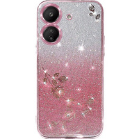 Husă pentru Xiaomi Redmi 13C / Poco C65, Glitter Flower, roz rose gold