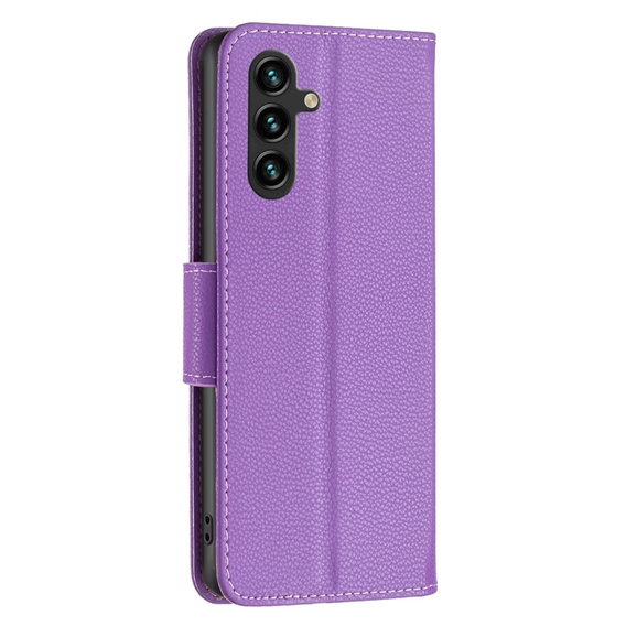 Cu clapetă pentru Samsung Galaxy A15, Wallet Litchi Leather, violet + sticlă 9H 