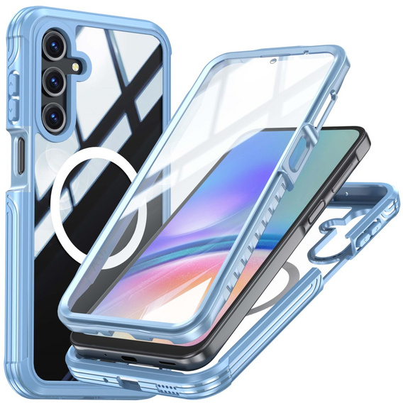 Husă pentru Samsung Galaxy A16, Shockproof, cu sticlă, pentru MagSafe, albastru