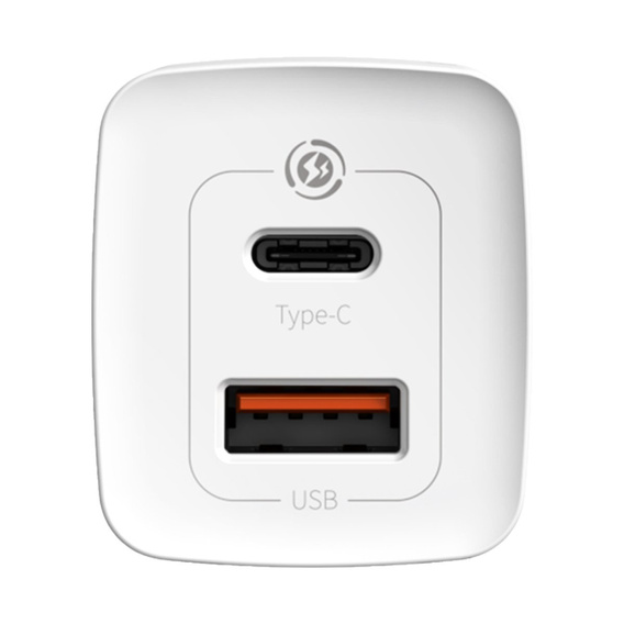 Baseus GaN2 Lite 65 W USB-C + USB-A încărcător de rețea, alb (UE)
