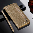 Cu clapetă pentru Samsung Galaxy A36 5G, Wallet Zipper Pocket Glittery, de aur