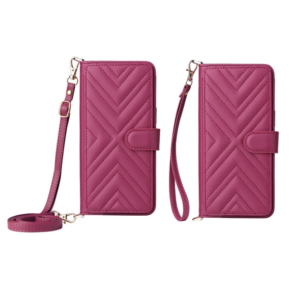 Carcasă cu clapetă pentru Oppo Reno 13F 5G, Crossbody Leather Wallet, maroon