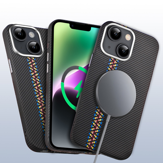 Carcasa pentru iPhone 14, Carbon Fiber MagSafe, negru