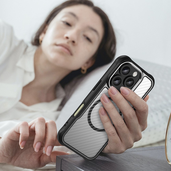 Husă pentru iPhone 16 Pro, Fusion Hybrid Carbon, pentru MagSafe, negru