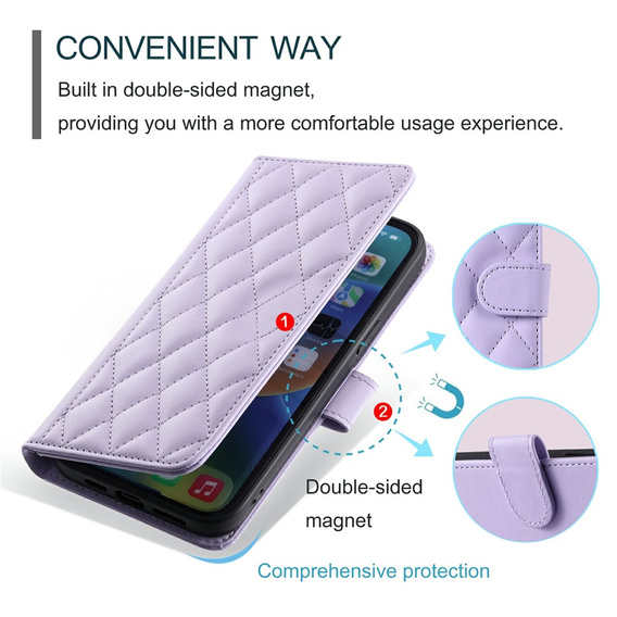 Husă cu clapetă pentru Samsung Galaxy S25 FE, Rhombus Crossbody Leather, violet