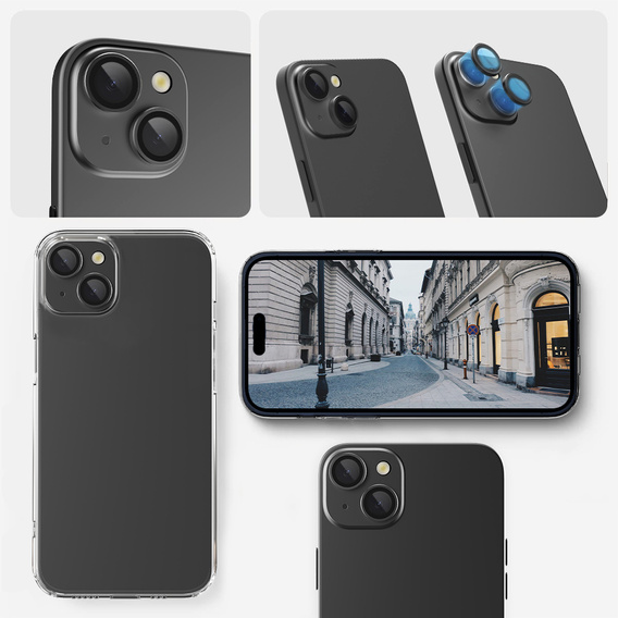 2x ERBORD OPTIK Pro sticlă călită pentru iPhone 15/15 Plus/14/14 Plus camera foto, negru