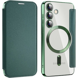 Cu clapetă pentru Samsung Galaxy S24+ Plus, RFID Wallet MagSafe CamShield, verde