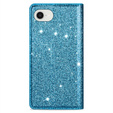 Carcasa flip pentru iPhone 16E, Card Slot Glittery, albastru