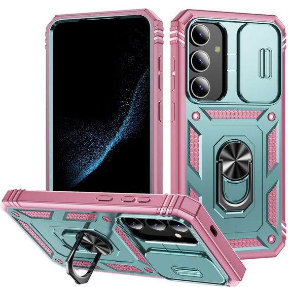 Husă blindată pentru Samsung Galaxy S24+ Plus, CamShield Slide, verde / roz