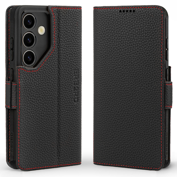 Husă din piele pentru Samsung Galaxy S24, ERBORD LeatherWallet, negru