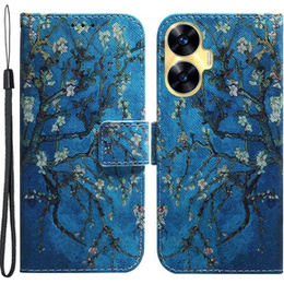 Cu clapetă pentru Realme C55, Wallet, Cherry blossom, albastru