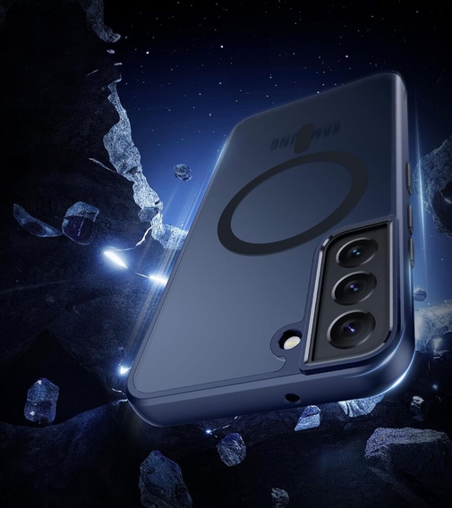 Husă pentru Samsung Galaxy S21, pentru MagSafe, ERBORD Matt Case, albastru închis + sticlă pentru ecran