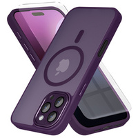 Husă pentru iPhone 16 Pro Max, pentru MagSafe, ERBORD Matt Case, violet închis + sticlă pentru ecran