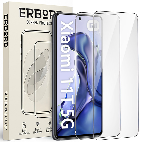 2x sticlă călită pentru Xiaomi 11T/11T Pro, ERBORD 9H Hard Glass pe ecran