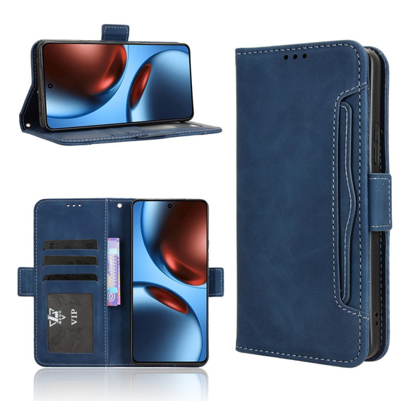 Cu clapetă pentru Realme GT 7 / 7T, Card Slot, albastru închis