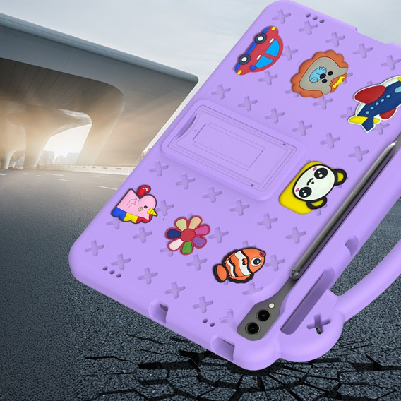 Husă pentru copii pentru Samsung Galaxy Tab S10+ Plus, Cute Patterns, cu suport, violet
