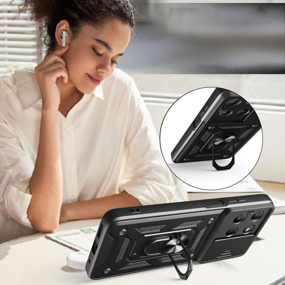 Husă blindată pentru Motorola Moto G15 / Motorola Moto G15 Power, CamShield Slide, negru