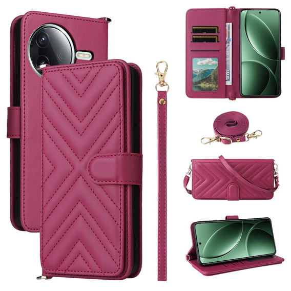 Carcasă cu clapetă pentru Xiaomi Poco F7 Ultra, Crossbody Leather Wallet, maroon