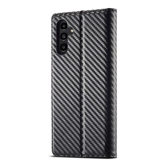 Husă cu clapetă LC.IMEEKE pentru Samsung Galaxy A17 5G, textură carbon, negru