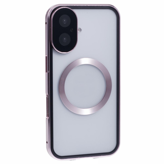Carcasa Magnetic Dual Glass MagSafe pentru iPhone 16, roz rose gold