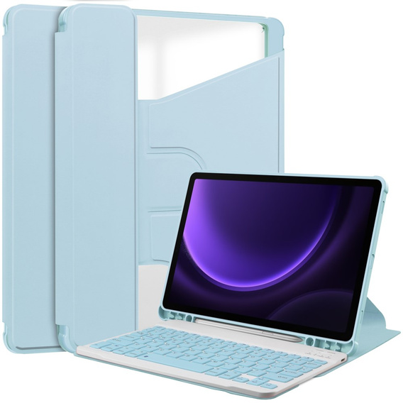 Husă pentru tastatură pentru Samsung Galaxy Tab S10 Lite / S10 FE / S9 FE, Rotary 360° Leather, caz albastru
