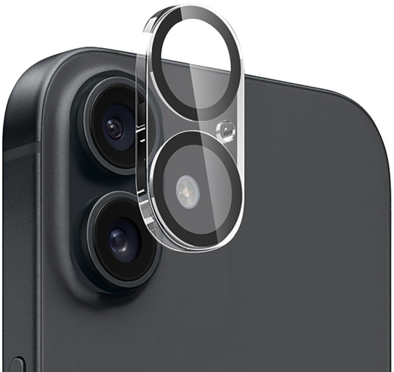 Sticlă temperată pentru camera foto pentru iPhone 16 / 16 Plus, negru