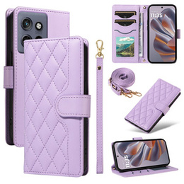 Husă cu clapetă pentru Motorola Edge 50 Neo / Motorola ThinkPhone 25, Rhombus Crossbody Leather, violet