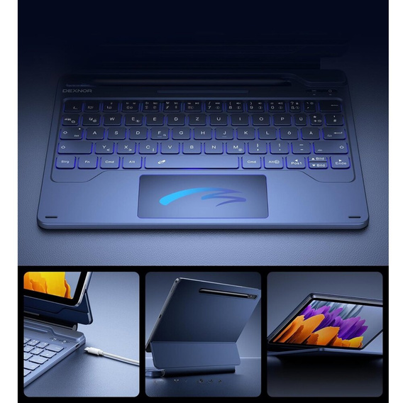 Husă tastatură pentru Samsung Galaxy Tab S10 Lite / S10 FE / S9 FE / S9, Dexnor Magnetic Keyboard Touchpad, albastru