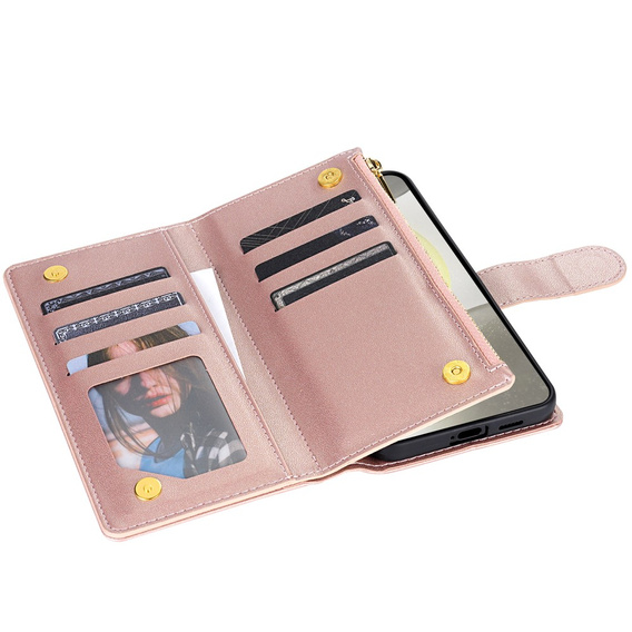 Husă cu clapetă pentru Samsung Galaxy S25 Edge, Rhombus Crossbody Leather, roz rose gold