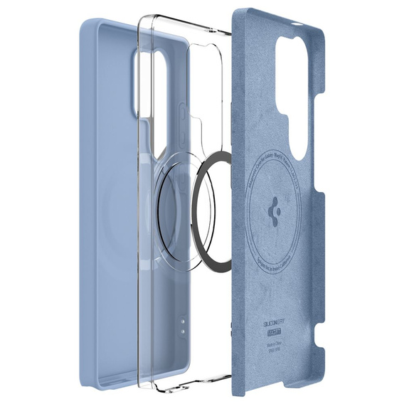 Carcasă Spigen pentru Samsung Galaxy S25 Ultra, Silicone Fit Mag, albastru + sticlă călită