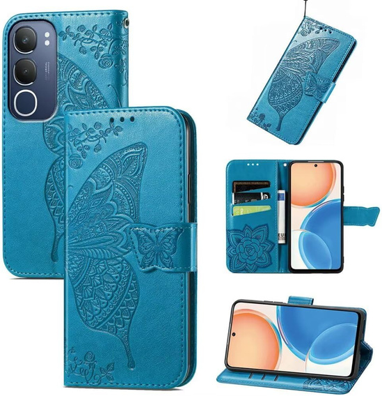 Cu clapetă pentru Vivo Y19s, Butterfly, albastru