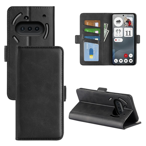 Cu clapetă pentru Nothing Phone 3a, Leather Wallet, negru
