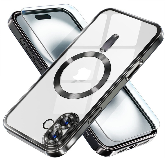 Husă pentru iPhone 16, Electro MagSafe, negru + Sticlă pentru ecran