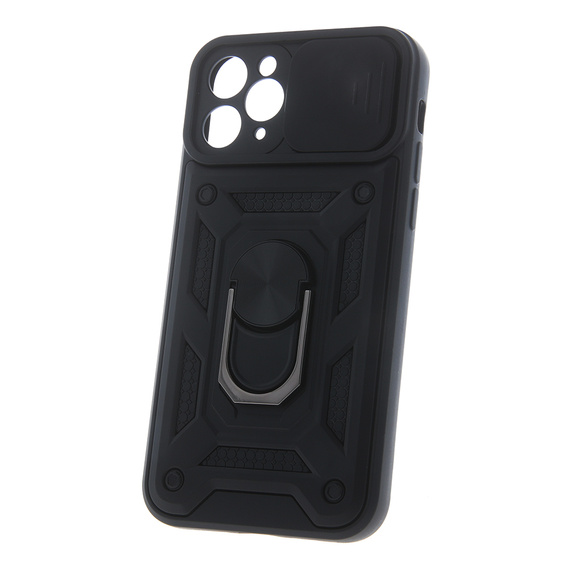 Carcasă blindată pentru Iphone 15 Pro Max, armată Slide Ring, negru + sticlă 9H
