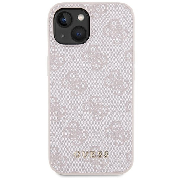 GUESS Huse pentru iPhone 15, 4G Metal Gold Logo, roz