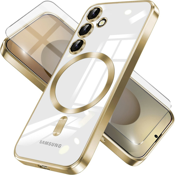 Husă pentru Samsung Galaxy S25, Electro MagSafe, de aur + Sticlă pentru ecran