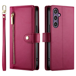 Cu clapetă pentru Samsung Galaxy S25, Wallet Zipper Pocket, roșu