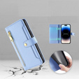 Cu clapetă pentru iPhone 14 Pro, Wallet Zipper Pocket, albastru