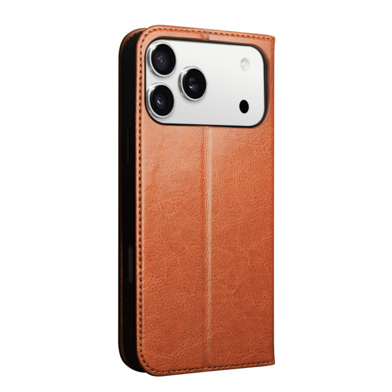 QIALINO Carcasă cu flip din piele de vacă originală pentru iPhone 17 Pro Max, maro